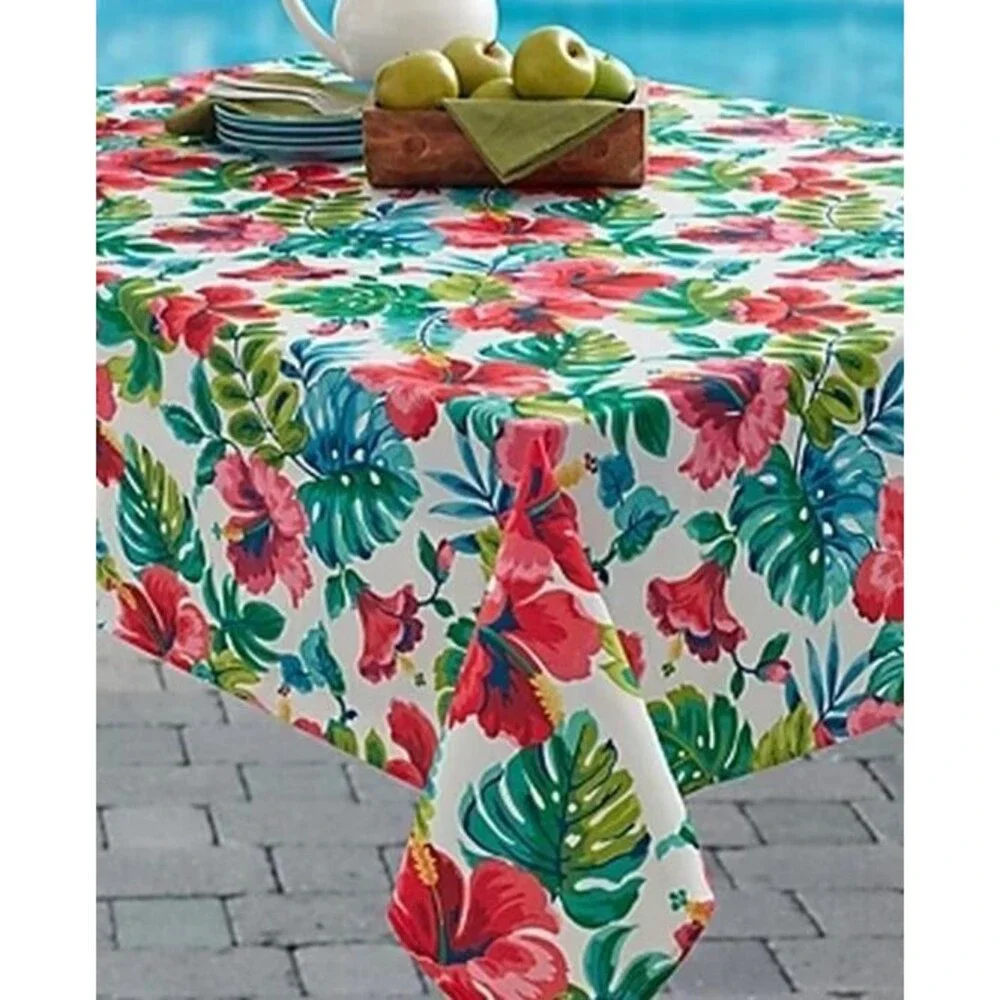 Cleo Tropical Beach Tablecloth 60x84 Fabric Cloth Textured Printed Spill-Proof